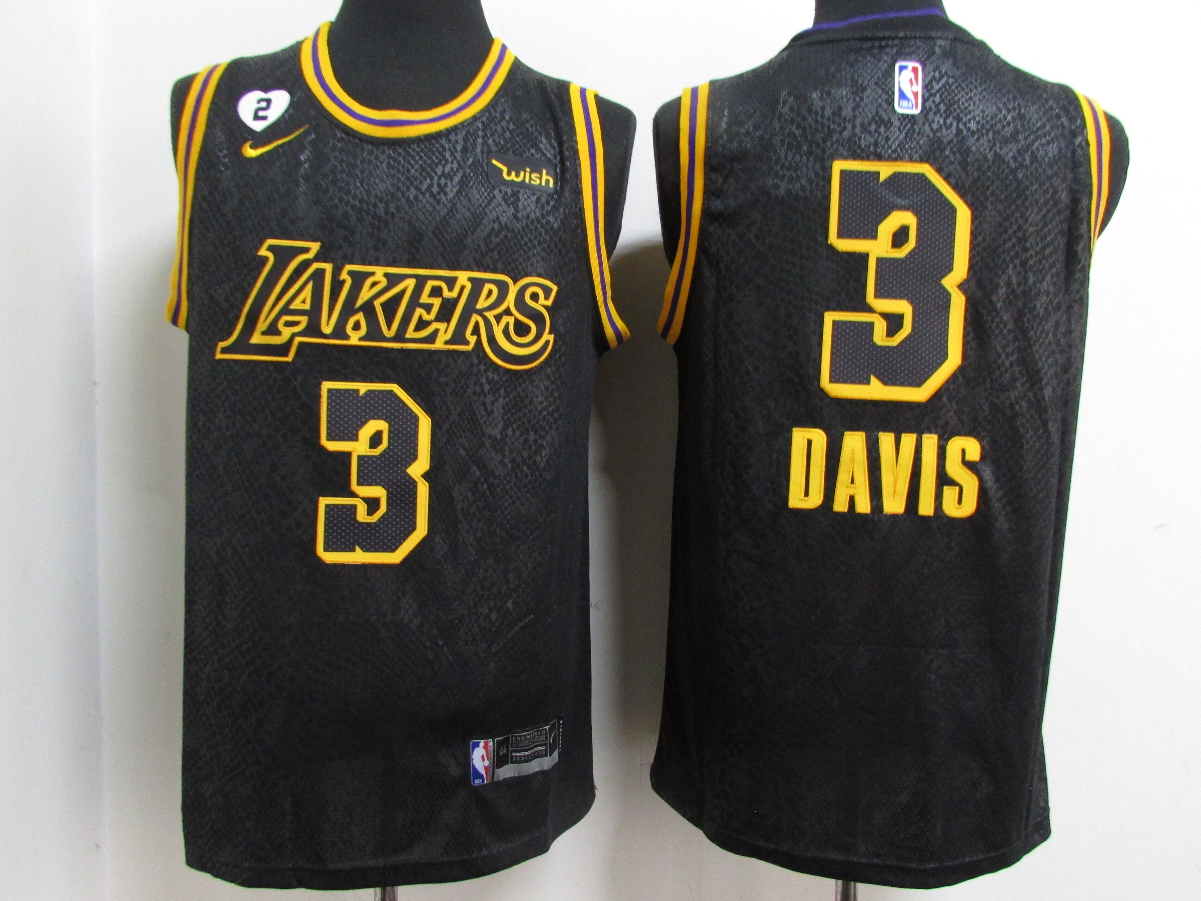 Men's Los Angeles Lakers #3 Anthony Davis 2020 Black City Edition With GiGi Patch Stitched Jersey